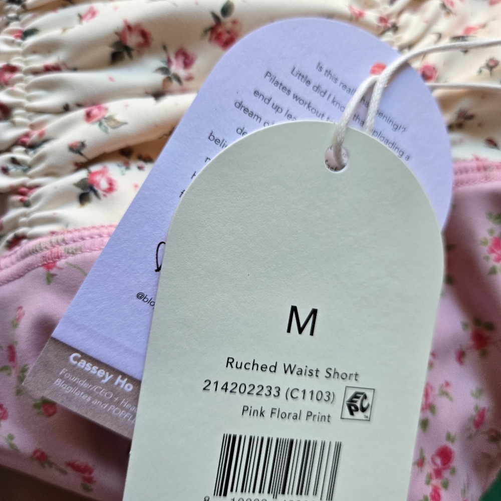 NWT Blogilates Ruched Waist Bike Shorts Pink Floral - Picture 7 of 8